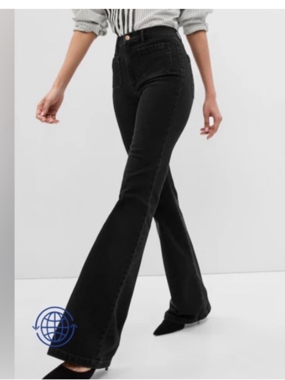 Gap 70s flare high rise jeans muted black stretchy tall 4T fall western boho